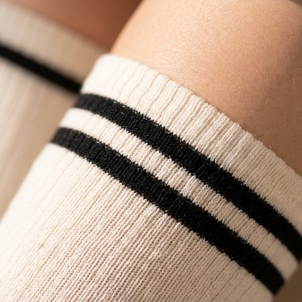 OutnaMae™ Ivory Black-Stripe Over-the-Knee Socks