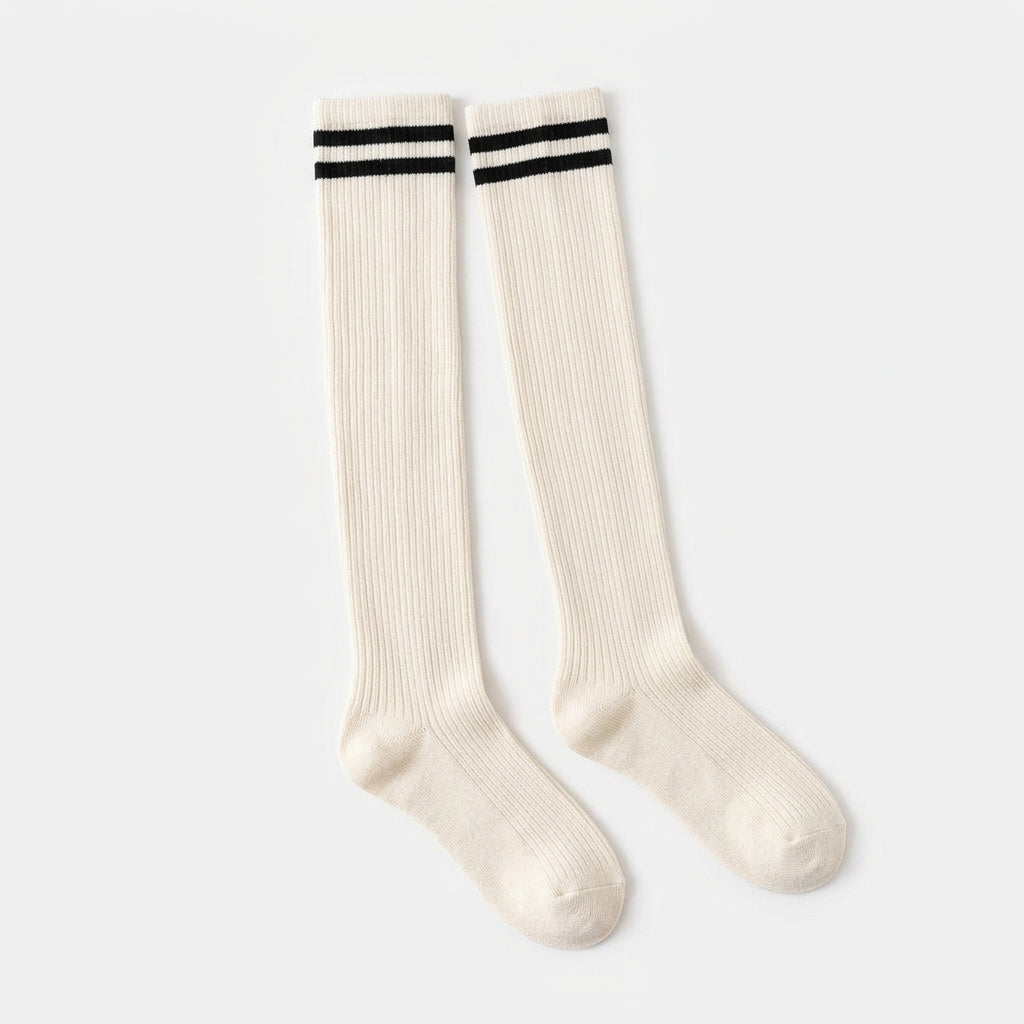 OutnaMae™ Ivory Black-Stripe Over-the-Knee Socks
