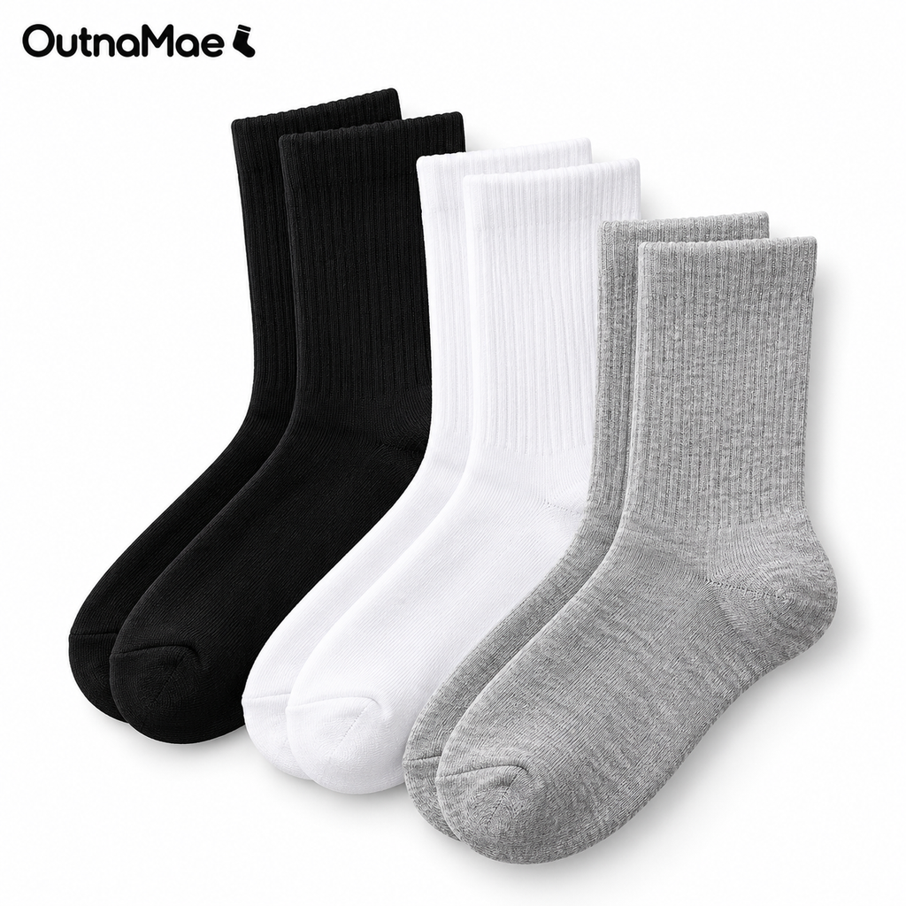 OutnaMae™ Essential Ribbed Crew Socks – 3-Pair Neutral Pack