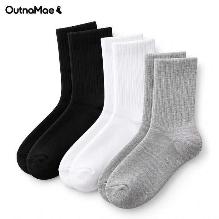 OutnaMae™ Essential Ribbed Crew Socks – 3-Pair Neutral Pack