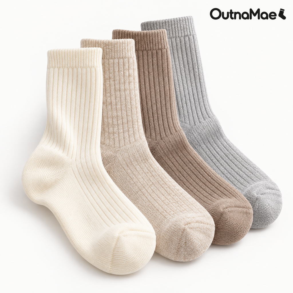 OutnaMae™ Soft Neutral Ribbed Crew Socks – 4-Pair Pack