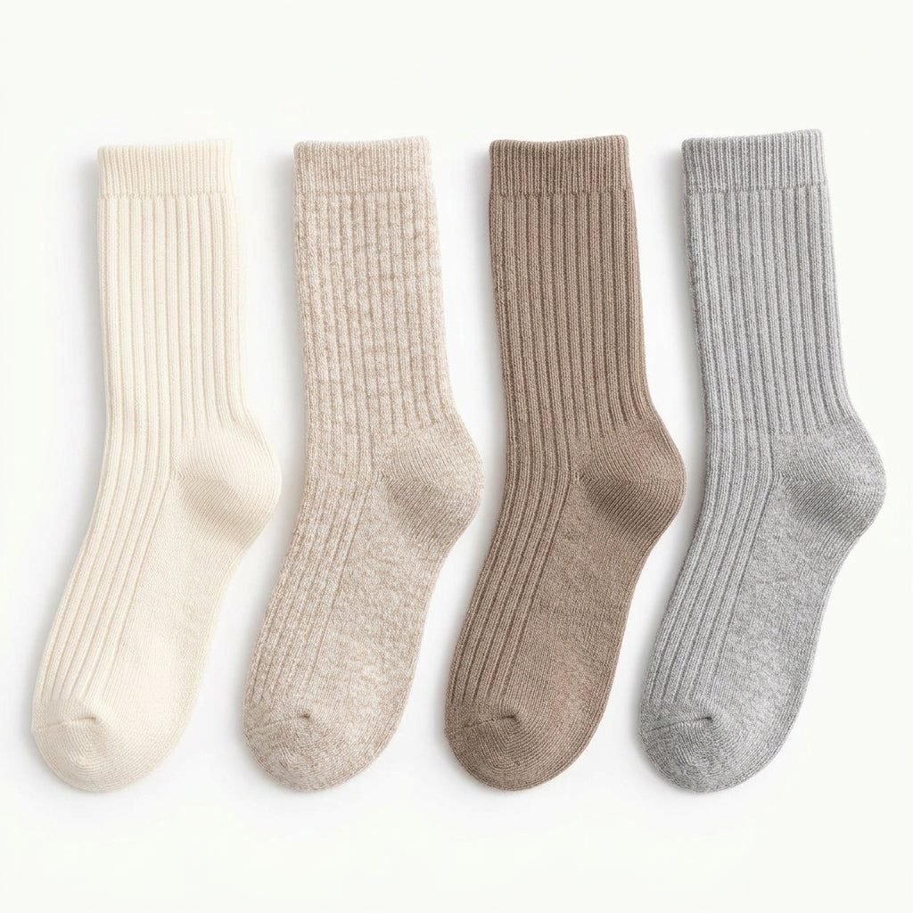 OutnaMae™ Soft Neutral Ribbed Crew Socks – 4-Pair Pack