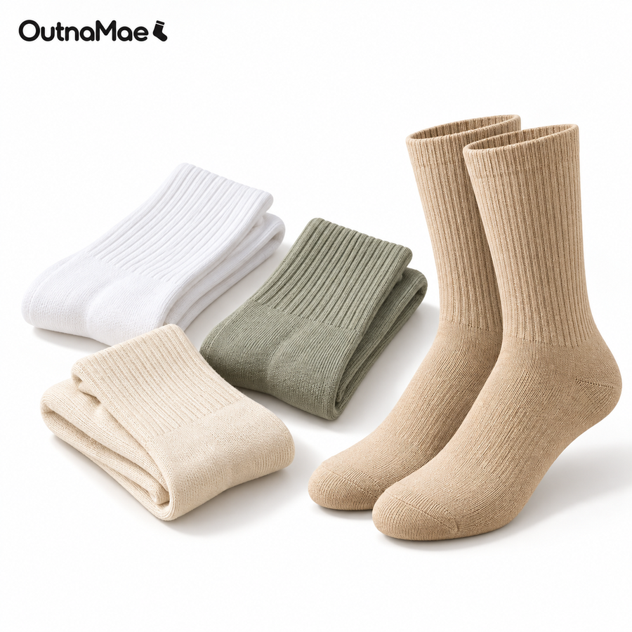 OutnaMae™ Earth Tone Ribbed Crew Socks – 4-Color Set