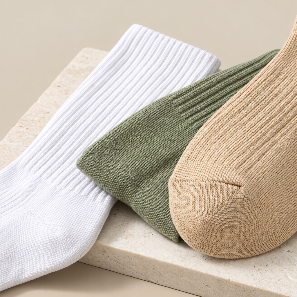 OutnaMae™ Earth Tone Ribbed Crew Socks – 4-Color Set