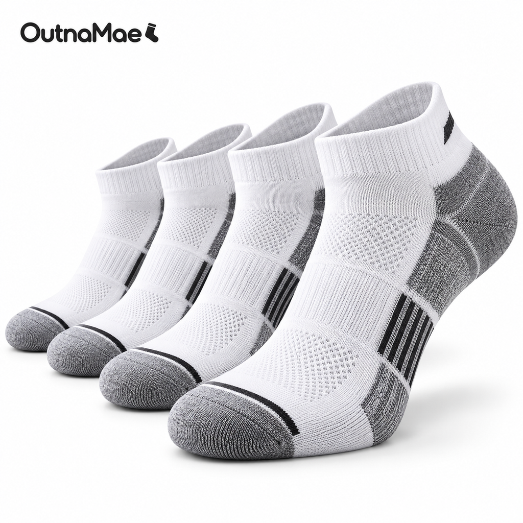 OutnaMae™ Performance Ankle Socks – 4-Pair White & Gray Pack
