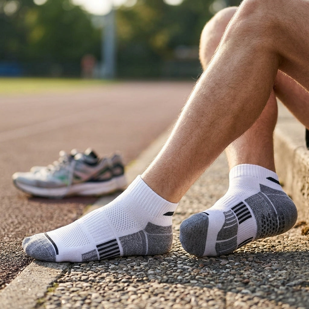Performance ankle socks worn outdoors