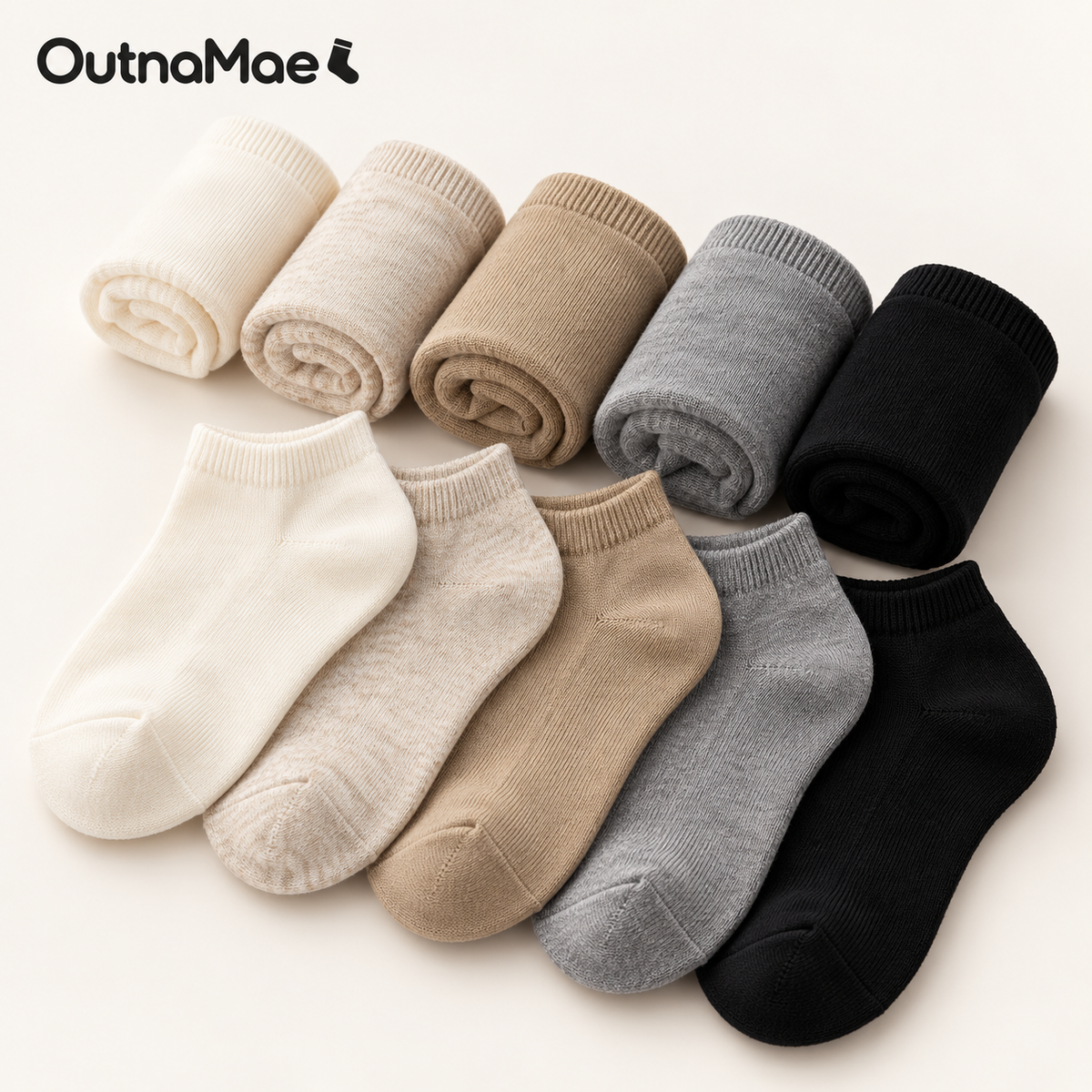 OutnaMae™ Soft Neutral Ankle Socks – 5-Color Pack