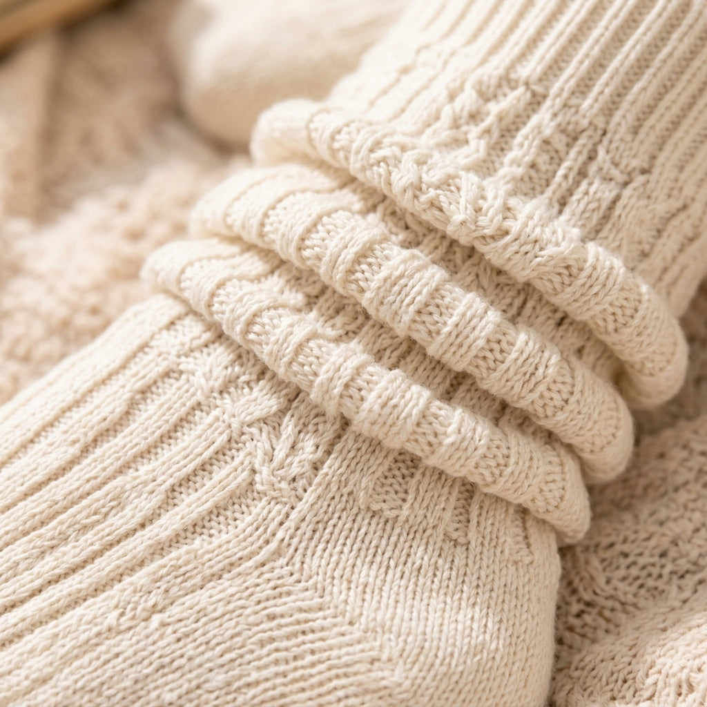 OutnaMae™ Ivory Slouch Cable-Knit Crew Socks