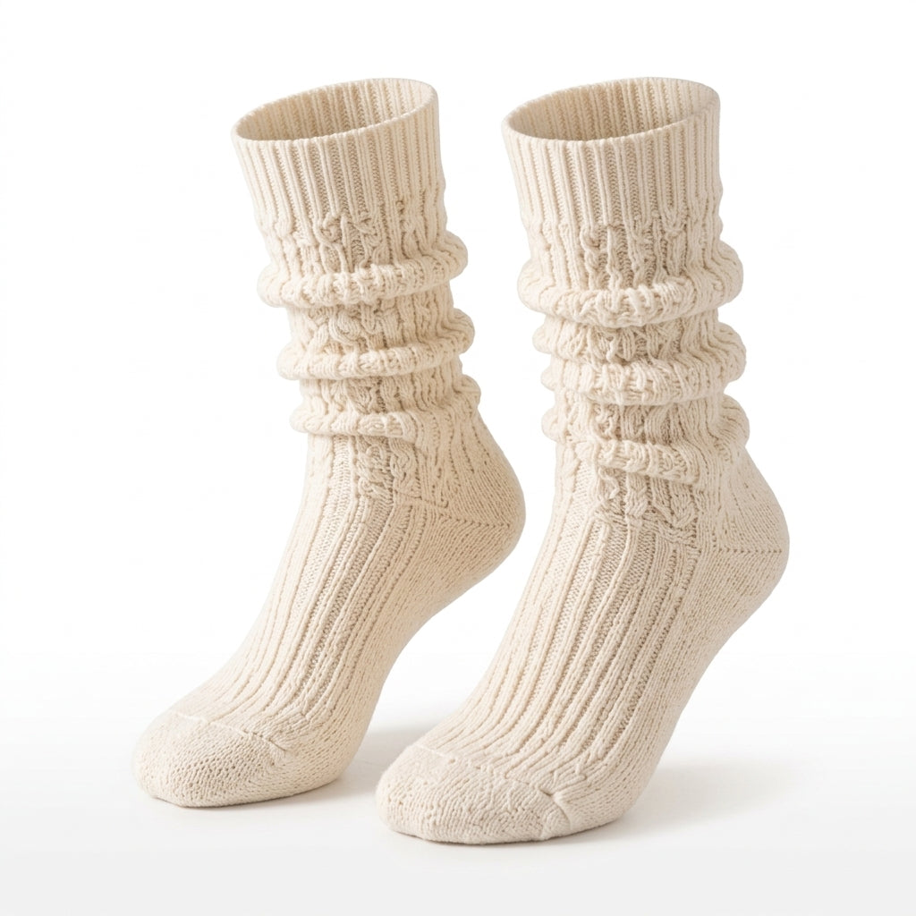 OutnaMae™ Ivory Slouch Cable-Knit Crew Socks