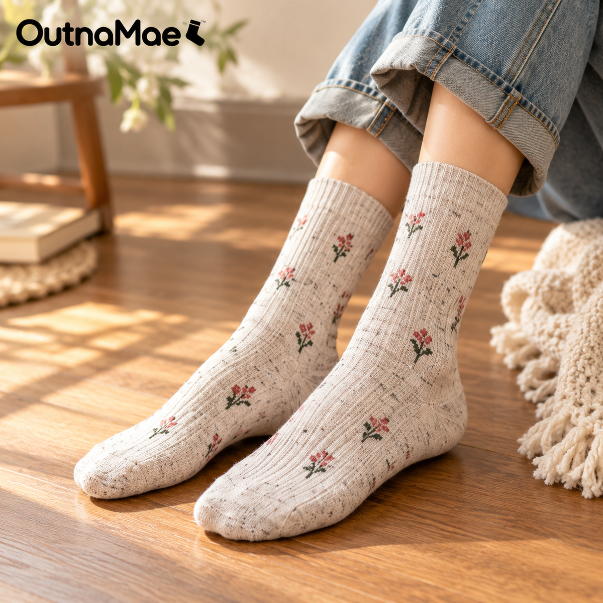 Oatmeal Mini Floral Crew Socks
