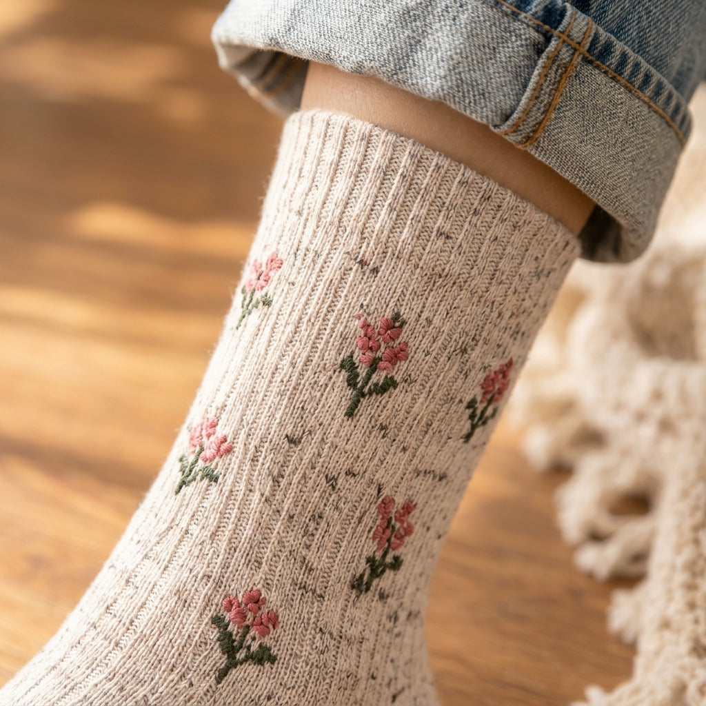 OutnaMae™ Oatmeal Mini Floral Crew Socks