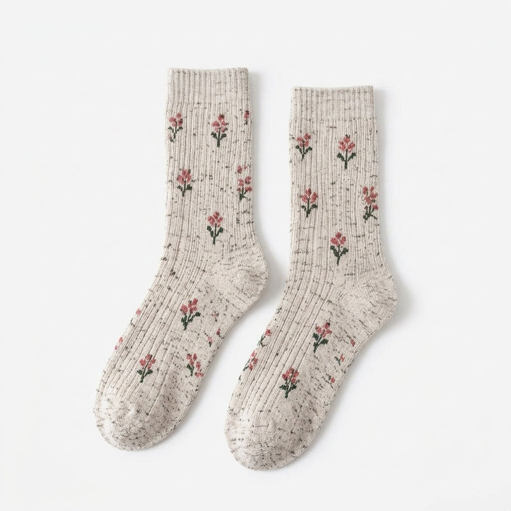 OutnaMae™ Oatmeal Mini Floral Crew Socks