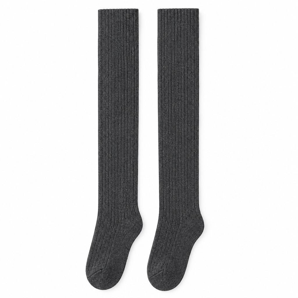 OutnaMae™ Charcoal Gray Ribbed Over-the-Knee Socks