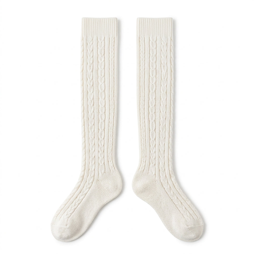 OutnaMae™ Ivory Cable-Knit Over-the-Knee Socks
