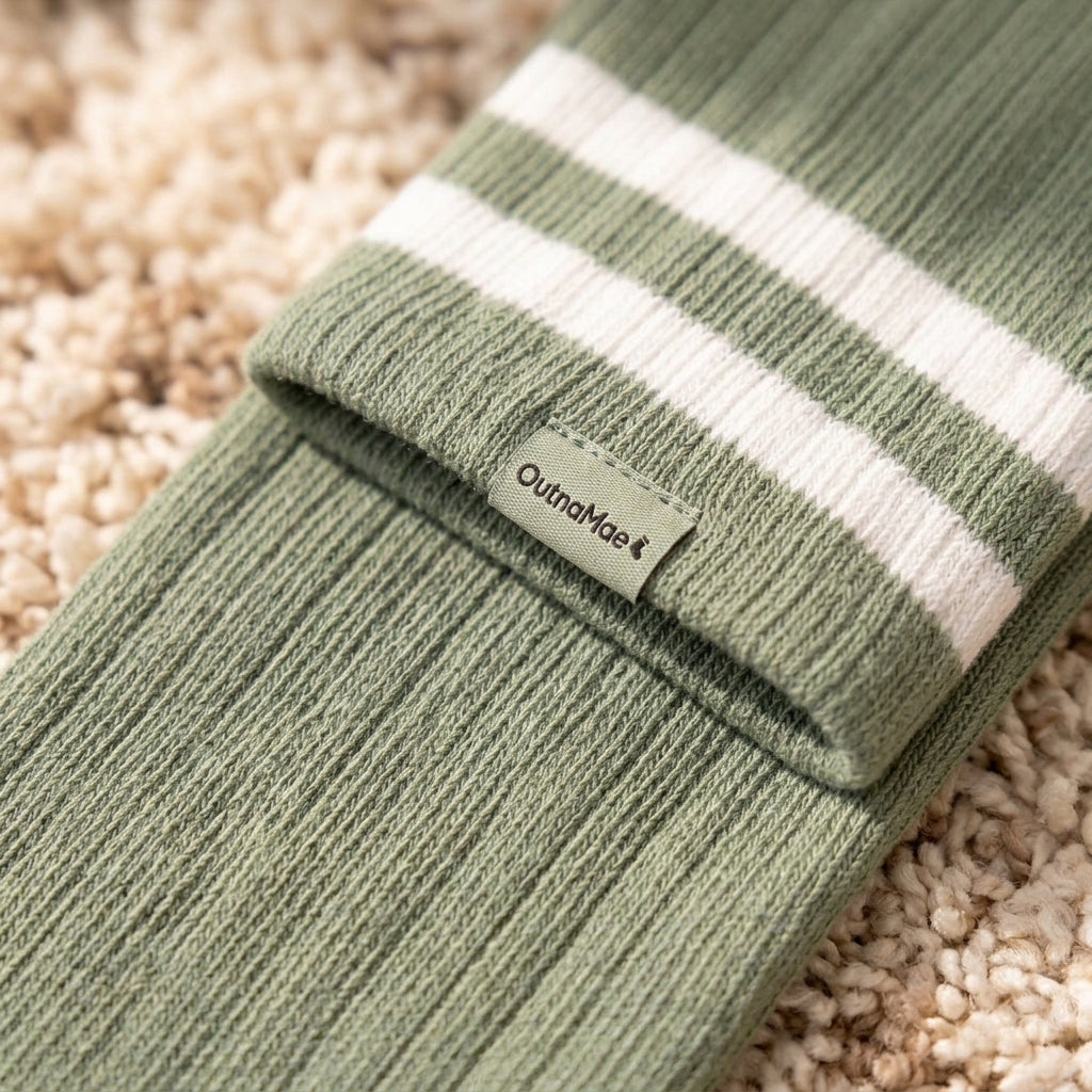 OutnaMae™ Sage Green Double-Stripe Over-the-Knee Socks
