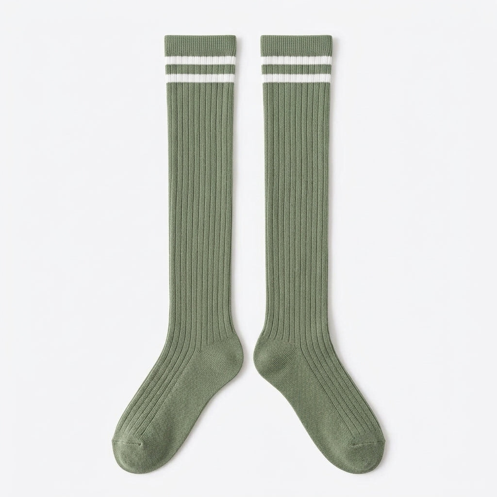OutnaMae™ Sage Green Double-Stripe Over-the-Knee Socks